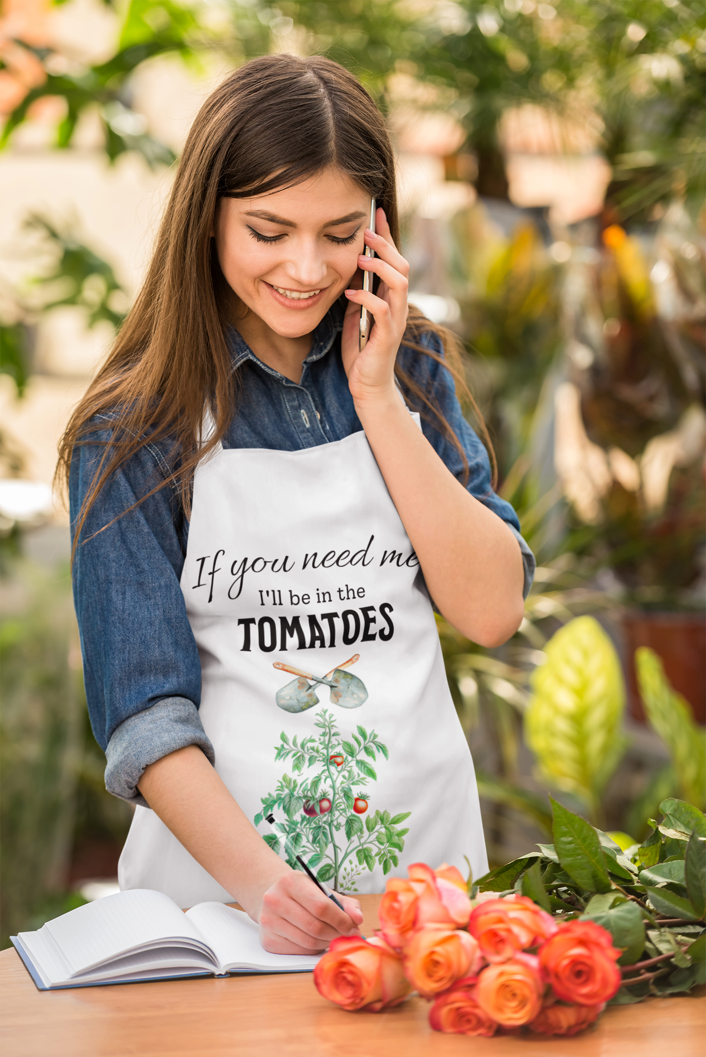Rustic Tomato Gardening Apron (All Over Print, Polyester)