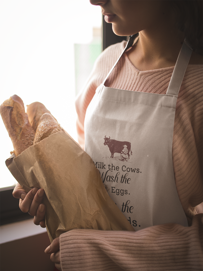 Milk the Cow, Wash the Eggs, Kiss the Kids Farm Apron (100% Cotton, with Pockets)